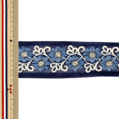 [Quantity from 5] HandicraftsTrim 『2026Indian embroidery trim Approximately 3.7cm width navy M-5242E”