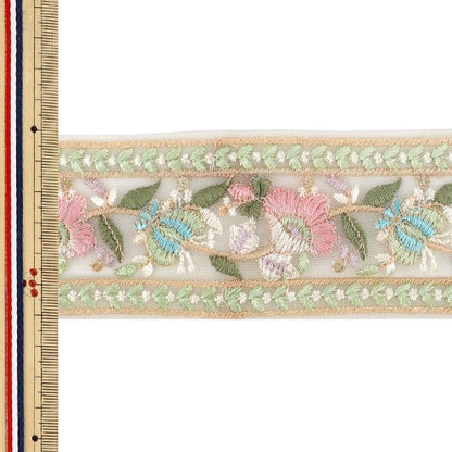 [Quantity from 5] HandicraftsTrim 『2026Indian embroidery trim Approximately 6cm width white M-5255B”
