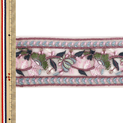 [Cantidad a partir de 5] ArtesaníasRibete 『2026Ribete bordado indio Aproximadamente 6 cm de ancho rosa M-5255D”