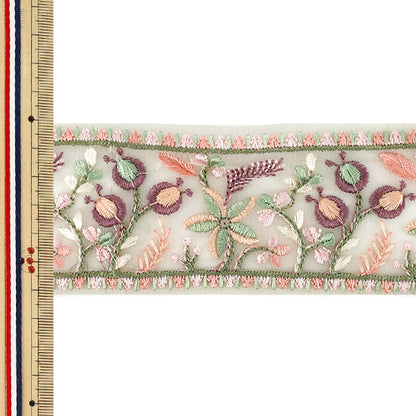 [Quantité à partir de 5] ArtisanatGarniture 『2026Garniture de broderie indienne Environ 6 cm de large Vert M-5257E »