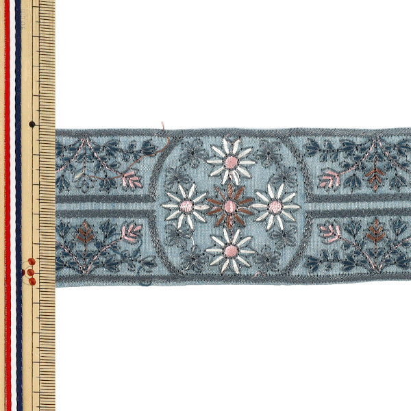 [Quantity from 5] HandicraftsTrim 『2026Indian embroidery trim Approximately 5.3cm width light blue M-5440F”