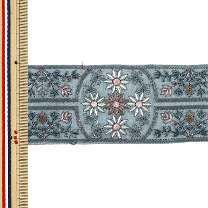 [Quantity from 5] HandicraftsTrim 『2026Indian embroidery trim Approximately 5.3cm width light blue M-5440F”