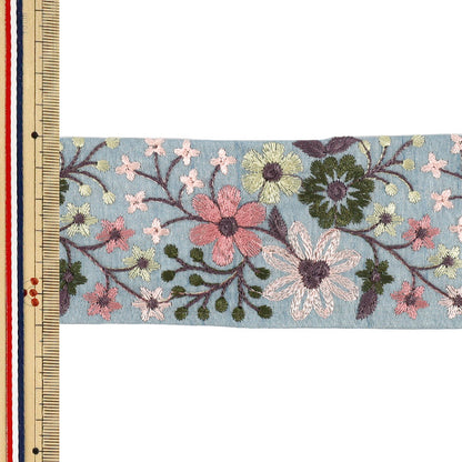 [Anzahl ab 5] KunsthandwerkBesätze 『2026Indischer Stickereibesatz Ca. 6 cm breit, hellblau M-5448D“
