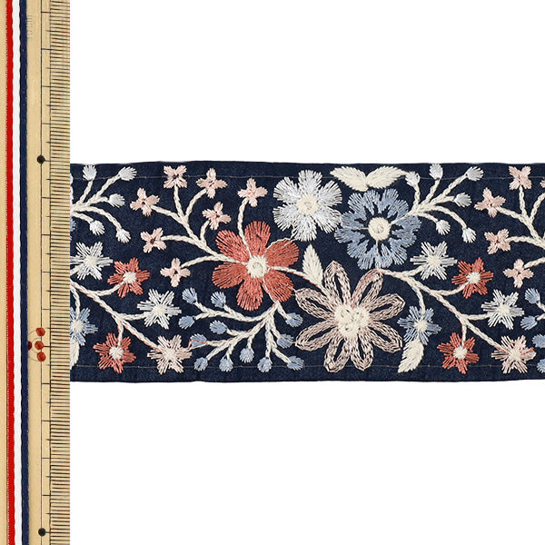 [Quantity from 5] HandicraftsTrim 『2026Indian embroidery trim Approximately 6cm width navy M-5448F”