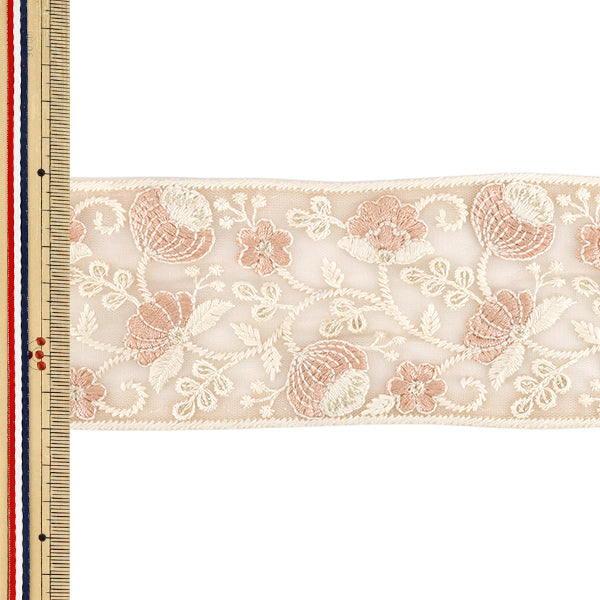 [Quantity from 5] HandicraftsTrim 『2026Indian embroidery trim Approximately 7cm wide salmon pink 71212G”