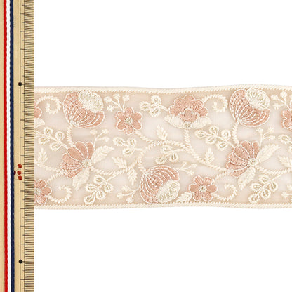[Quantity from 5] HandicraftsTrim 『2026Indian embroidery trim Approximately 7cm wide salmon pink 71212G”