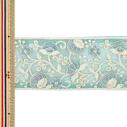 [Quantity from 5] HandicraftsTrim 『2026Indian embroidery trim Approximately 7cm width Green 71212I''
