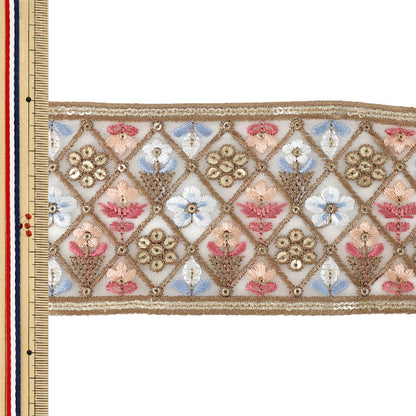 [Quantité à partir de 5] ArtisanatGarniture 『2026Garniture de broderie indienne Environ 8,5 cm de largeur beige 71236A7''