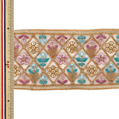 [Quantità da 5] ArtigianatoTrim 『2026Rifiniture per ricamo indiano Larghezza circa 8,5 cm beige 71236A8''