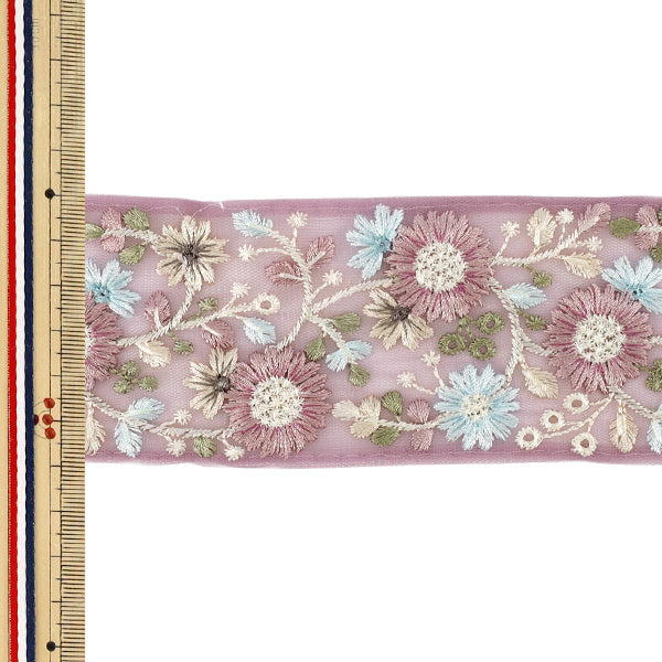 【数量5から】 手芸ブレード 『2026インド刺繍ブレード 約6cm幅 パープル 71252G』