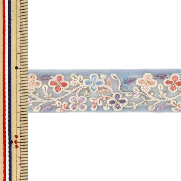 【数量5から】 手芸ブレード 『2026インド刺繍ブレード 約3cm幅 ブルー 71257A』