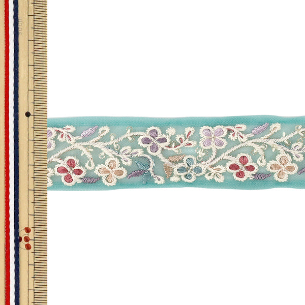 【数量5から】 手芸ブレード 『2026インド刺繍ブレード 約3cm幅 グリーン 71257H』