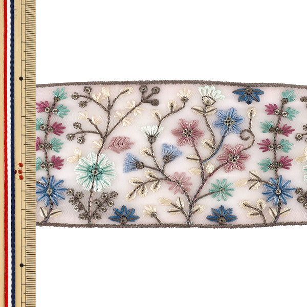 [Quantity from 5] HandicraftsTrim 『2026Indian embroidery trim Approximately 8cm width Purple 71278B”