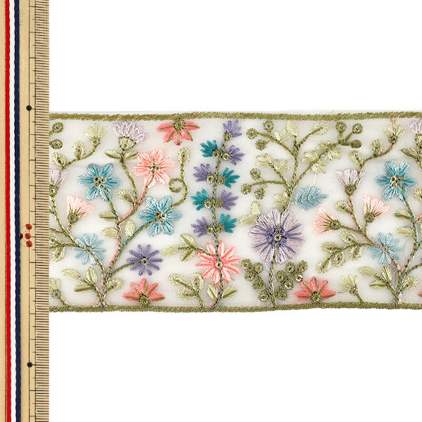 [Quantity from 5] HandicraftsTrim 『2026Indian embroidery trim Approximately 8cm wide Green 71278D”