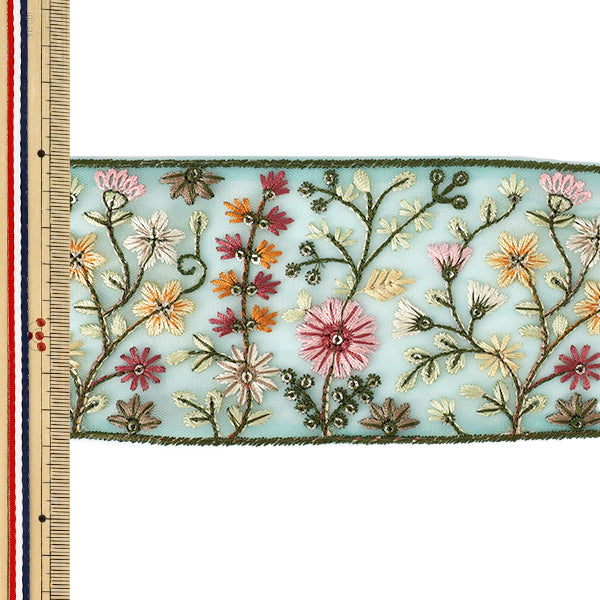 [Quantity from 5] HandicraftsTrim 『2026Indian embroidery trim Approximately 8cm wide Green 71278F”
