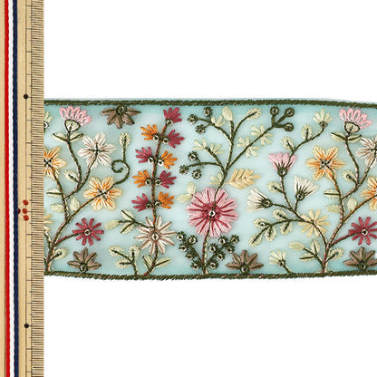 [Quantity from 5] HandicraftsTrim 『2026Indian embroidery trim Approximately 8cm wide Green 71278F”