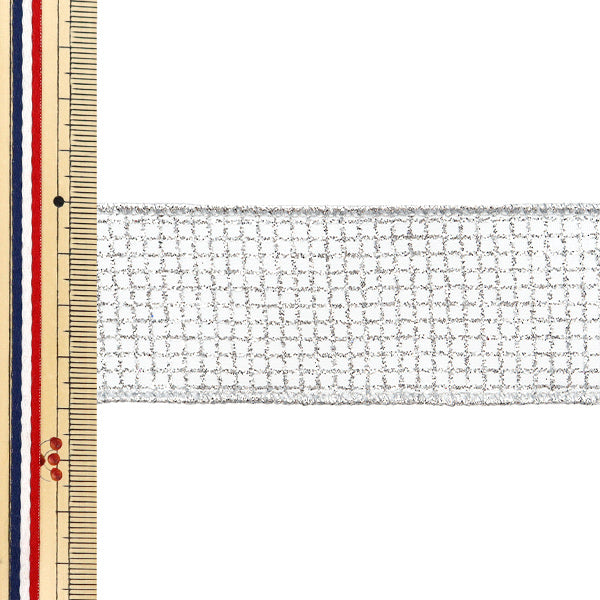 [Из количества 5] Лента "Квадрат блеска примерно 3,8 см шириной серебряный 3 -й цвет 9338" Aoyamaribbon AoyamaЛента