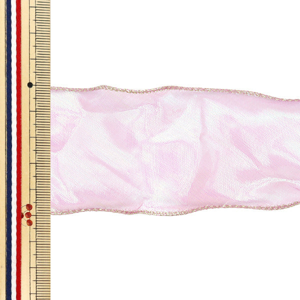 Лента "Aurora Organza лента, золотой край, ширина 5 см x длина 2,3 м, розовый, ORT-60G" KIYOHARA