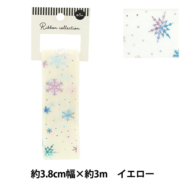 리본 "Oganza Print"리본 눈송이 약. 38mm 너비의 x 3m 길이 노란색 yrc2508-38"