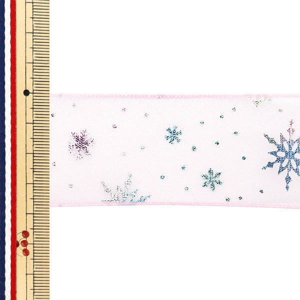 리본 "Oganza Print"리본 눈송이 약. 38mm 너비의 x 3m 길이의 빛 핑크 yrc2508-38"