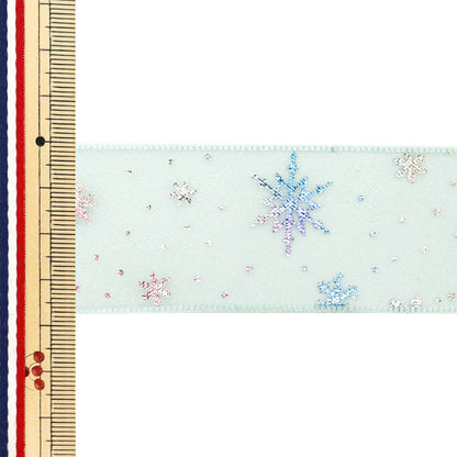 리본 "Oganza Print"리본 눈송이 약. 38mm 폭 x 3m 길이의 녹색 YRC2508-38"