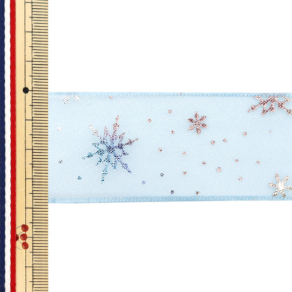 Ribbon "Oganza Print"Ribbon Snowflake Approx. 38mm wide x 3m long Light blue YRC2508-38"