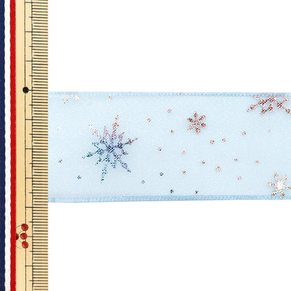 Ribbon "Oganza Print"Ribbon Snowflake Approx. 38mm wide x 3m long Light blue YRC2508-38"