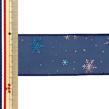 리본 "Oganza Print"리본 눈송이 : 약. 38mm x 3m 길이 남색 YRC2508-38"