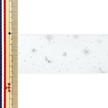 리본 "Oganza Print"리본 별이 빛나는 밤 약. 38mm 너비 x 3m 길이 흰색 YRC2509-38"