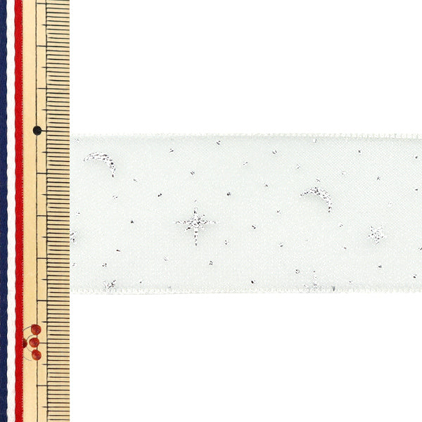 리본 "Oganza Print"리본 별이 빛나는 밤 약. 38mm 너비 x 3m 길이 노란색 YRC2509-38"