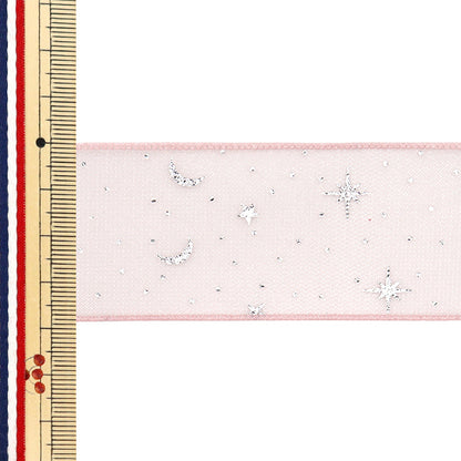 Ruban "Print Oganza"Ruban Nuit étoilée Env. 38 mm de large x 3 m de long saumon rose yrc2509-38"