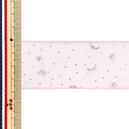 Cinta "Impresión oganza"Cinta Noche estrellada aprox. 38 mm de ancho x 3m de largo y rosa claro yrc2509-38"