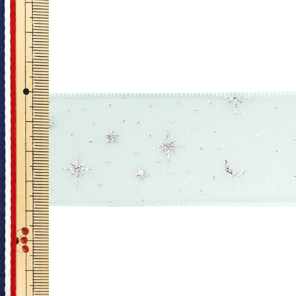 리본 "Oganza Print"리본 별이 빛나는 밤 약. 38mm 폭 x 3m 길이의 녹색 YRC2509-38"