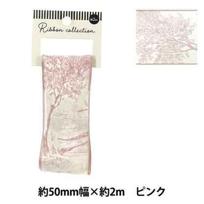 Ruban ``ImprimerRuban Toile de Jouy 2025 Env. largeur 50mm x longueur 2m Rose YRC2522-50"