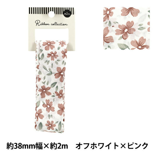 Ruban ``ImprimerRuban Fleur 2025 Env. Largeur 38mm x Longueur 2m Blanc cassé x Rose YRC2533-38"