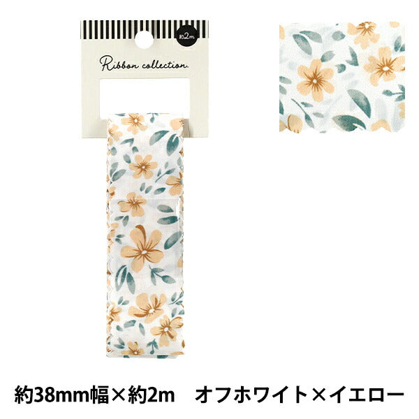 리본 ``인쇄리본 꽃 2025 약폭 38mm x 길이 2m 황백색 x 황색 YRC2533-38"