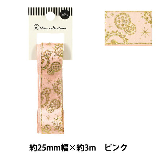 Ruban ``Estampage à la feuilleRuban 2025 env. largeur 25mm x longueur 3m Rose YRC2542-25"