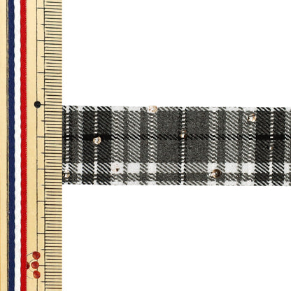 Ribbon "Check with rhinestones"Ribbon 2025 Approximately width 25mm x length 2m Black YRC2549-25"