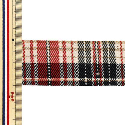 Farbband „Karo mit Strasssteinen“Farbband 2025 ca. Breite 40 mm x Länge 2 m. Rot YRC2549-40"