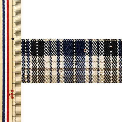 Farbband „Karo mit Strasssteinen“Farbband 2025 ca. Breite 40 mm x Länge 2 m Marineblau YRC2549-40"