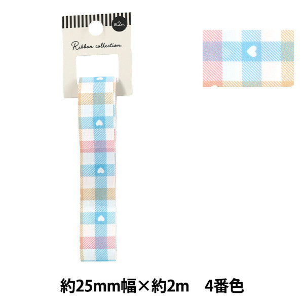 리본 ``컬러풀한 체크리본 2025년경 가로 25mm x 세로 2m 4색 YRC2554-25"