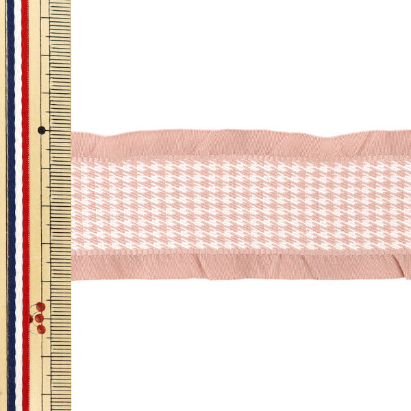 Ribbon "Houndstoothpattern rufflesRibbon 2025 Pink Approx. Width 40mm x Length 2m YRC2550-40”