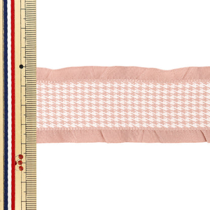 Ribbon "Houndstoothpattern rufflesRibbon 2025 Pink Approx. Width 40mm x Length 2m YRC2550-40”