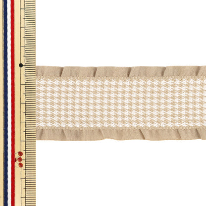 Ribbon "Houndstoothpattern rufflesRibbon 2025 Beige Approx. Width 40mm x Length 2m YRC2550-40”