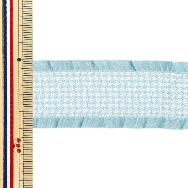 Ribbon "Houndstoothpattern rufflesRibbon 2025 Blue Approx. Width 40mm x Length 2m YRC2550-40”