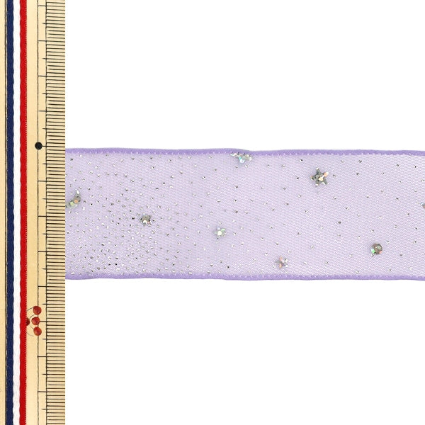 리본 "반짝이리본 별 무늬 약 폭 38mm×길이 2m 퍼플 YRC2626-38"