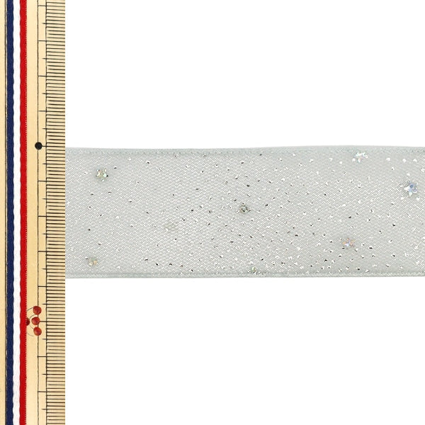 Ruban "LaméRuban Motif étoile Environ largeur 38mm x longueur 2m Argent YRC2626-38"