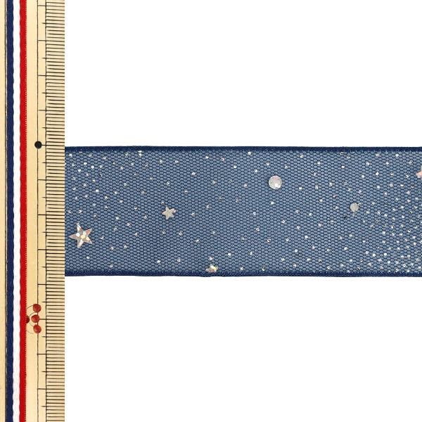 丝带 "Lamé丝带 星形图案宽 38mm x 长 2m 海军蓝 YRC2626-38"