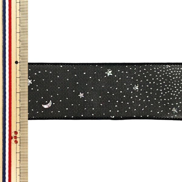 Cinta "LaméCinta Patrón de estrella Aproximadamente ancho 38 mm x largo 2 m Negro YRC2626-38"