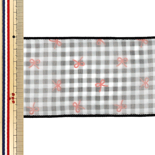 【数量5から】 リボン 『リボンプリントチェックリボン 幅約65mm 2番色 K252T-TPY6』